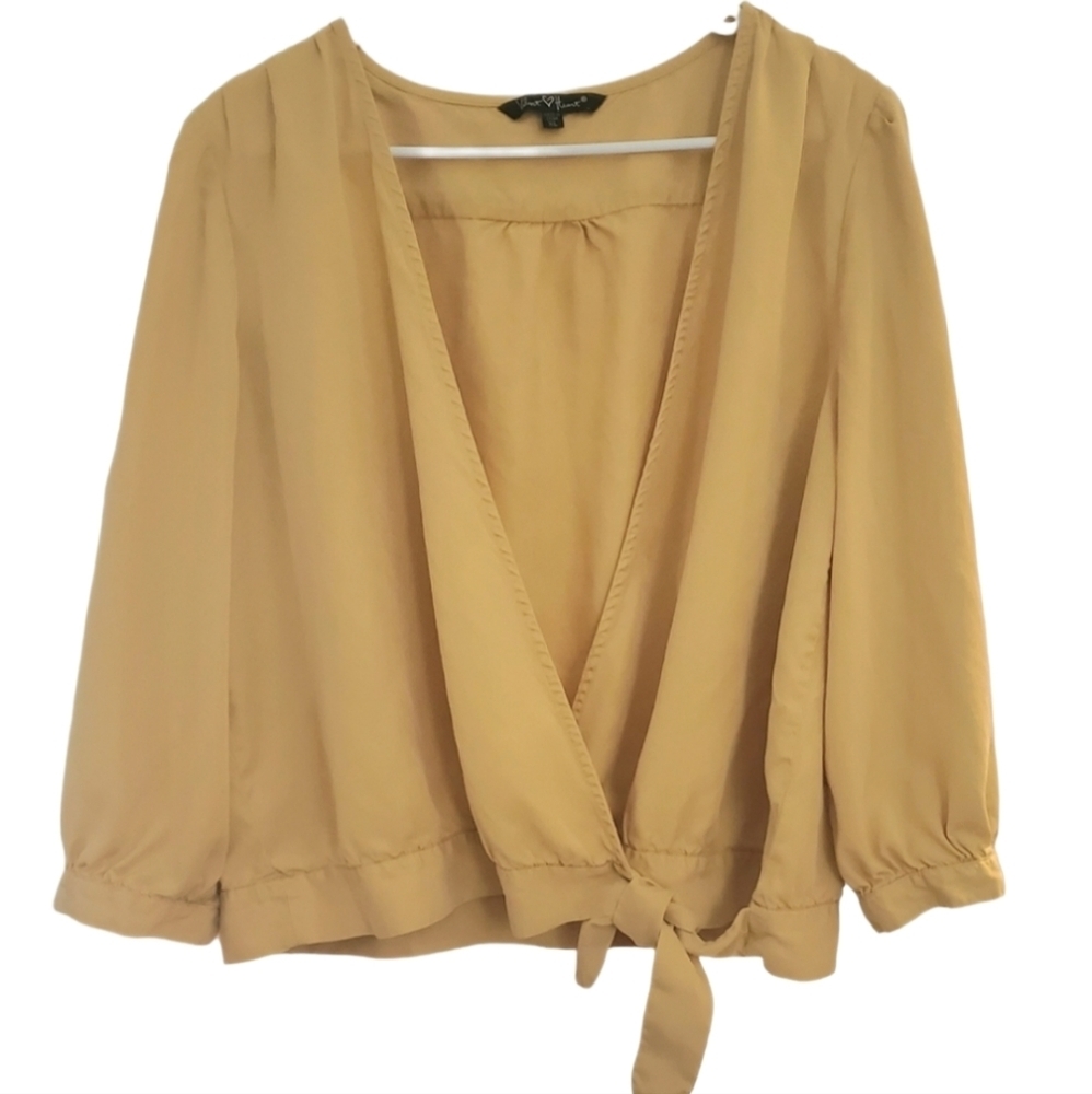 Velvet Heart Mustard Gold Wrap 3/4 Sleeve Top